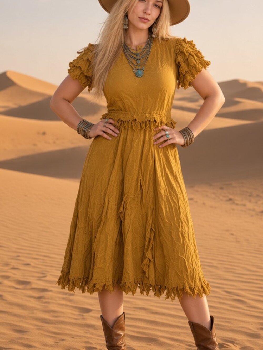 Samantha pleat Mustard Ruffle raw Hem Dress silk gold women’s 6